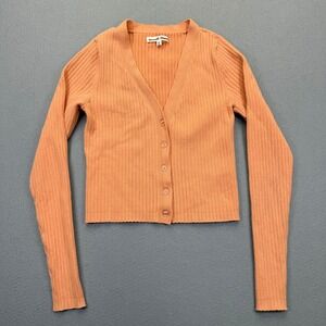 Reformation Jeans Womens XS Peach Orange Ribbed Organic Cotton Cropped Cardigan